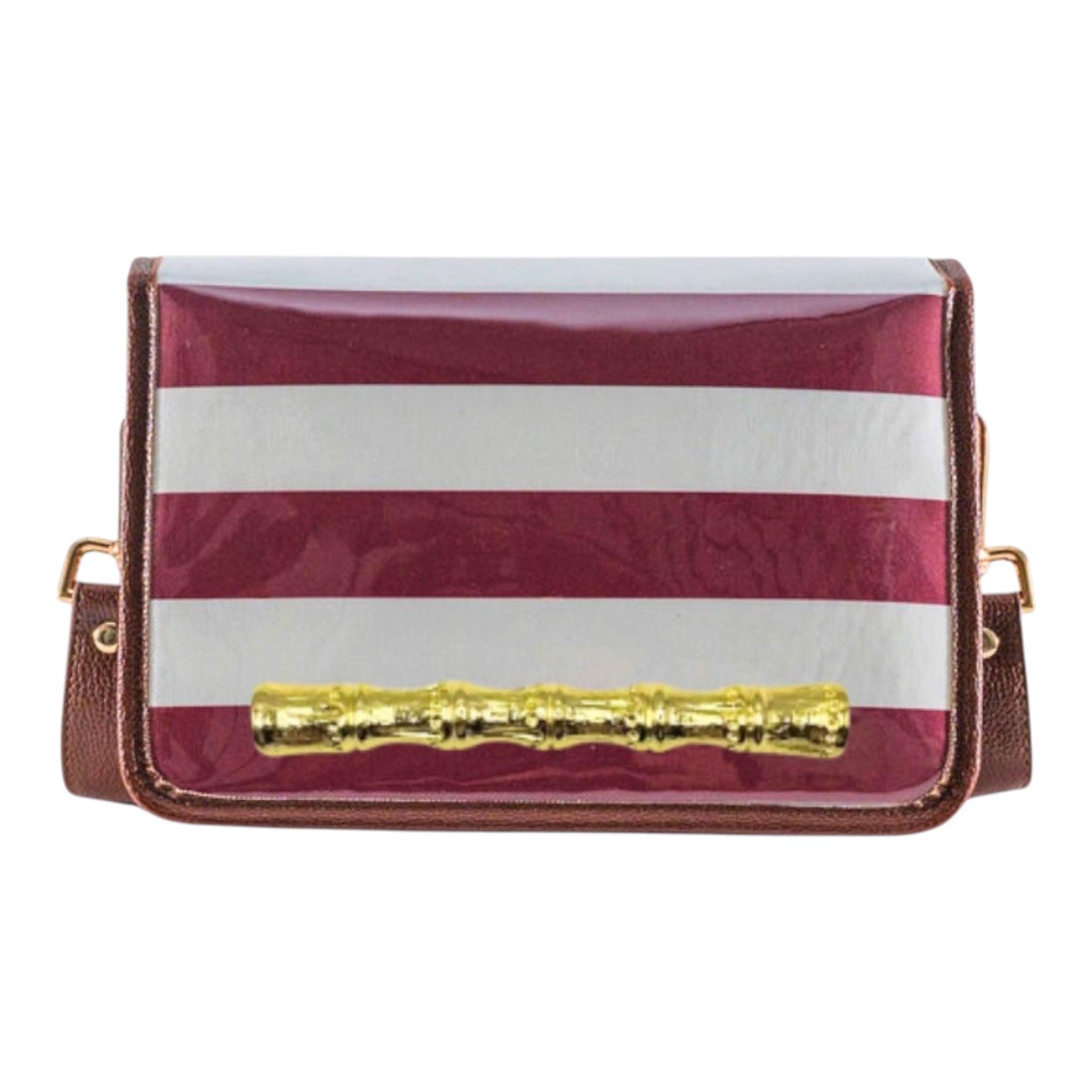 Maroon Stripe Bamboo Clear Stadium Crossbody Bag - The Pink Pineapple 850