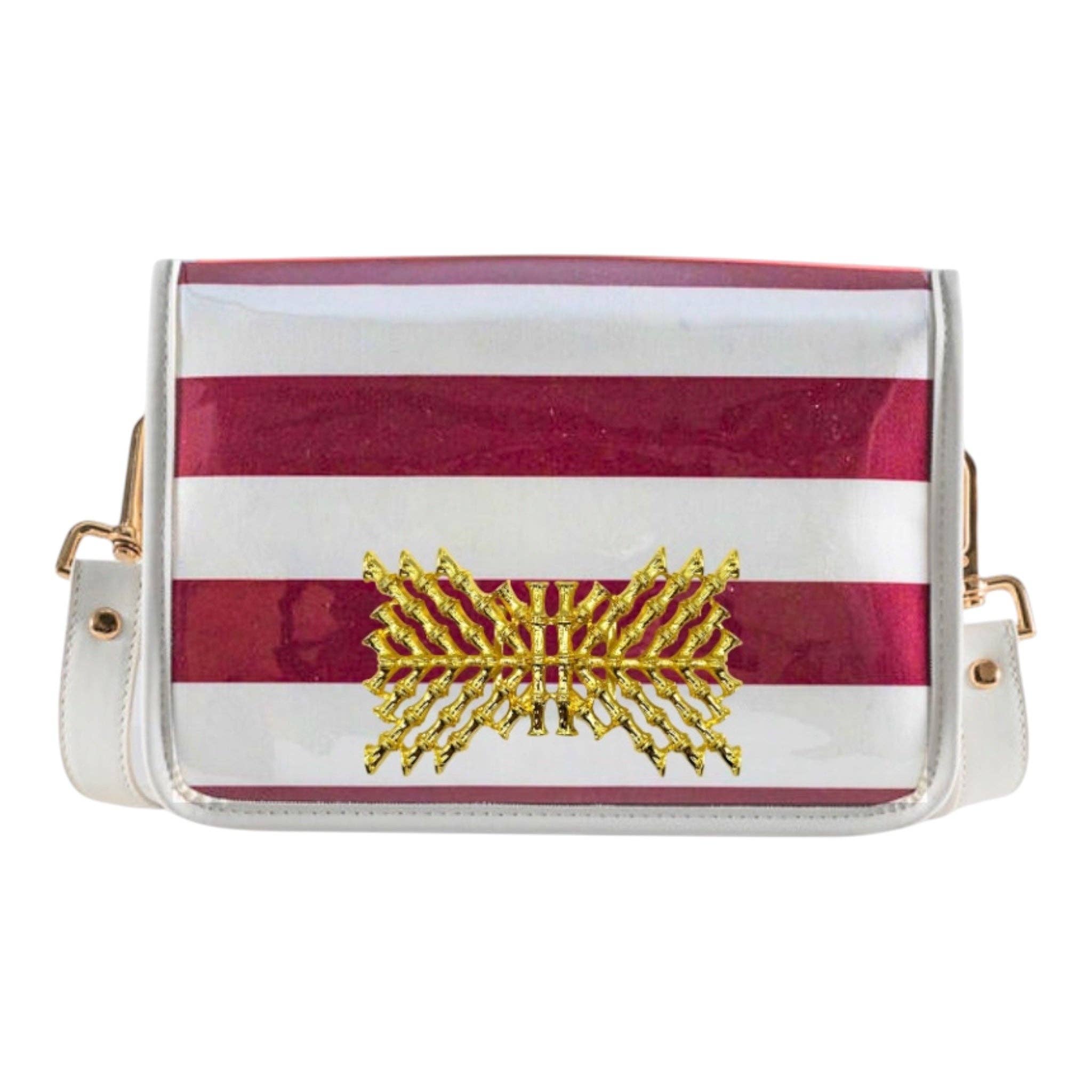 Maroon Stripe Bamboo Stadium Clear Crossbody Bag - The Pink Pineapple 850