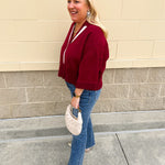 Maroon Stripe V - Neck Collared Sweater - The Pink Pineapple 850
