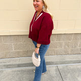 Maroon Stripe V - Neck Collared Sweater - The Pink Pineapple 850