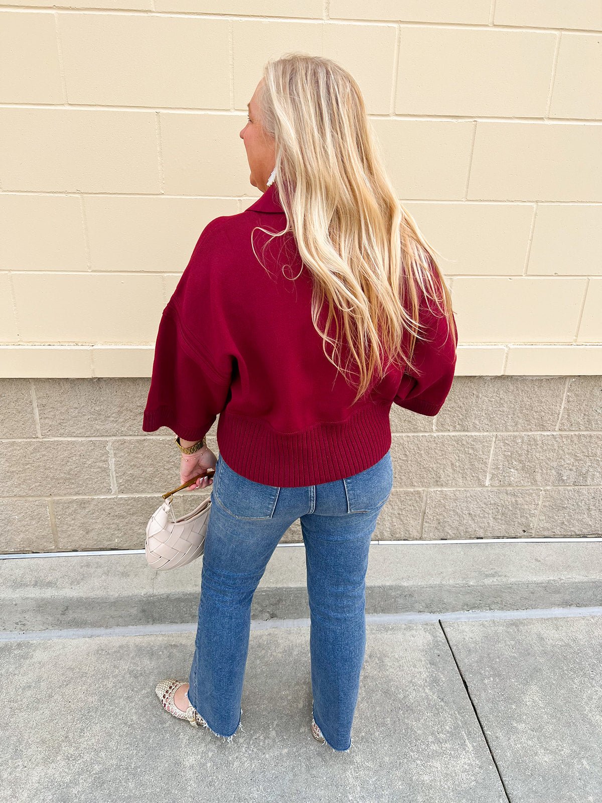 Maroon Stripe V - Neck Collared Sweater - The Pink Pineapple 850