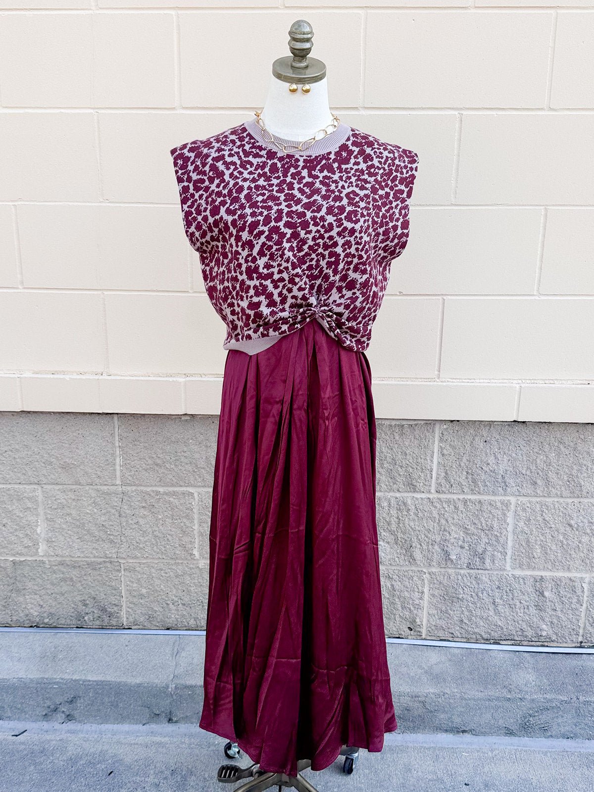 Maroon & Taupe Leopard Two-Piece Set - The Pink Pineapple 850