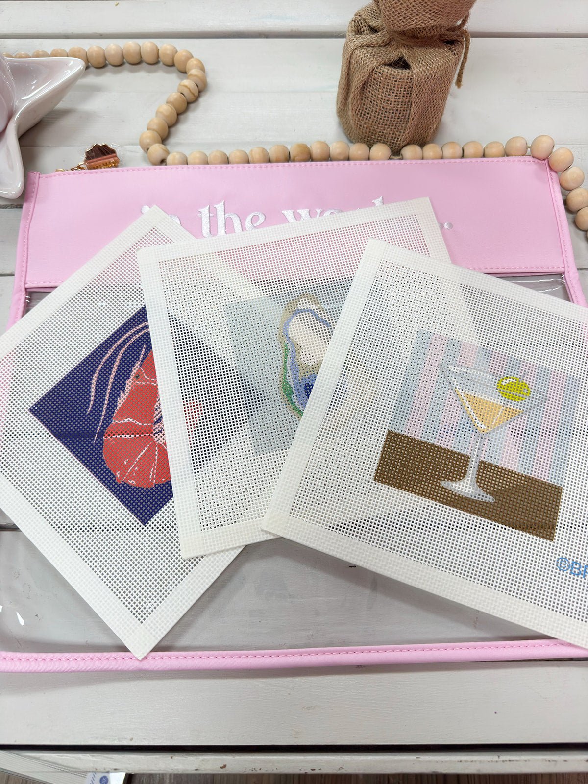 Martini on a Striped Background Needlepoint Kit - The Pink Pineapple 850