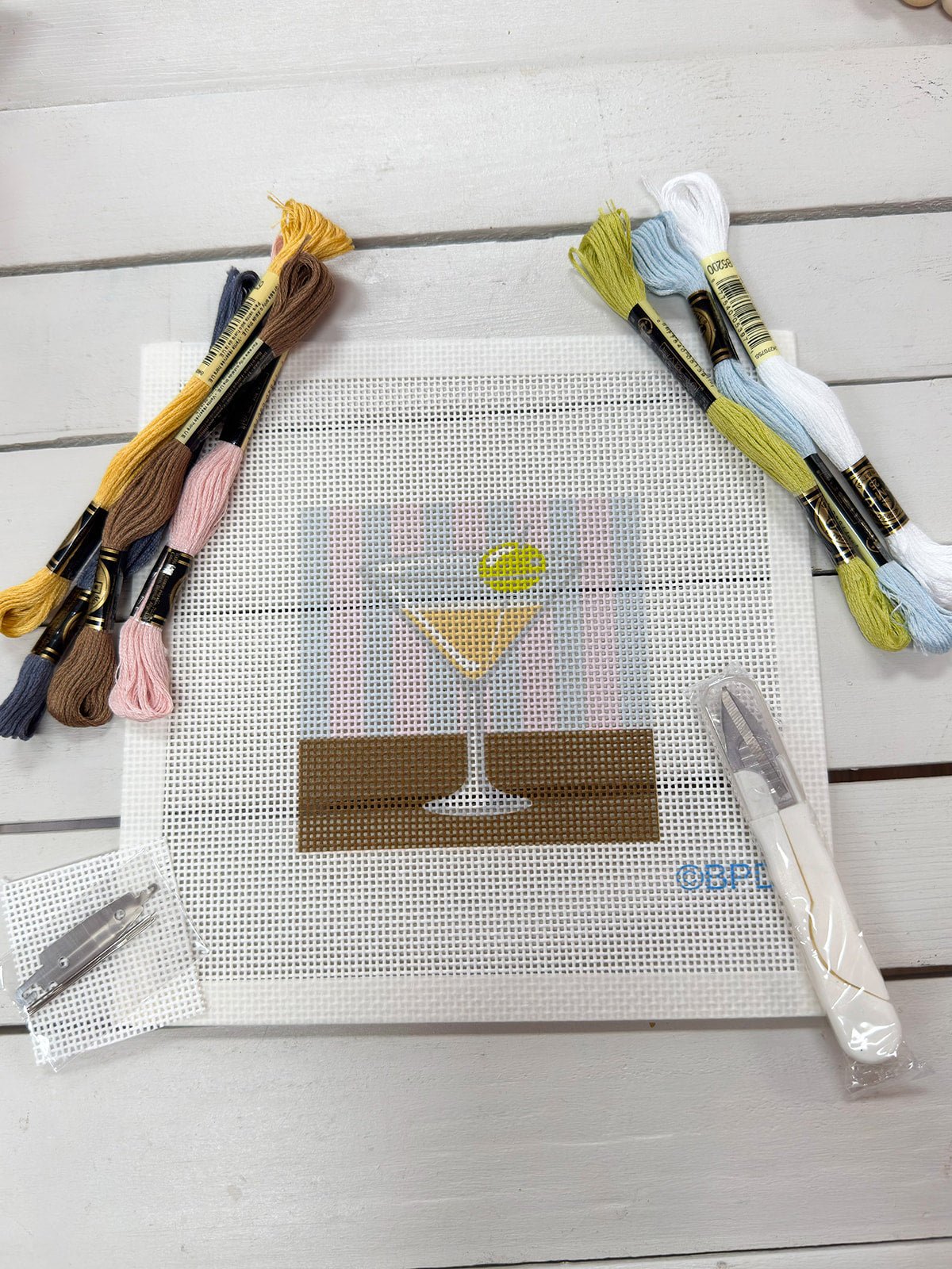 Martini on a Striped Background Needlepoint Kit - The Pink Pineapple 850
