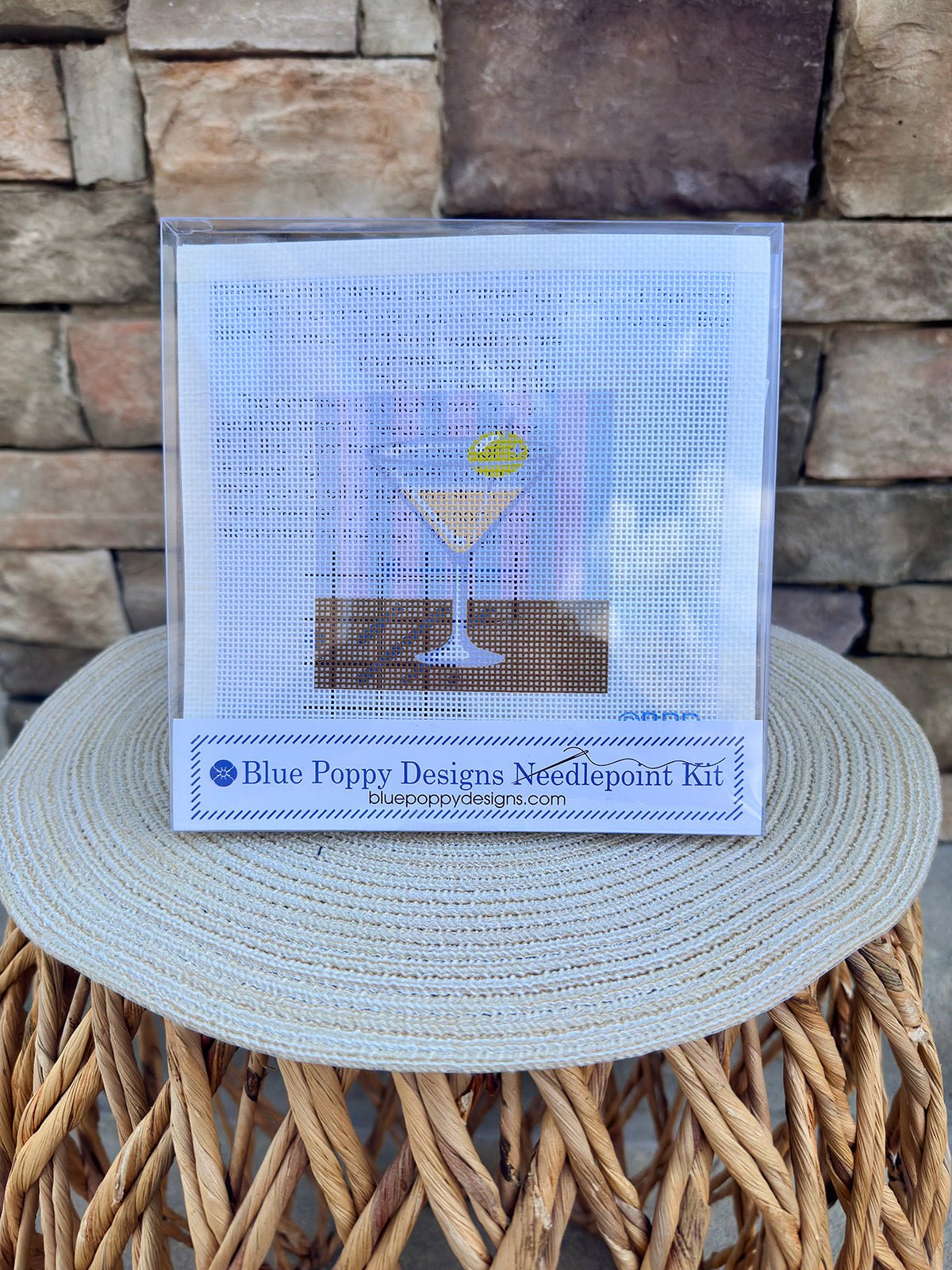 Martini on a Striped Background Needlepoint Kit - The Pink Pineapple 850