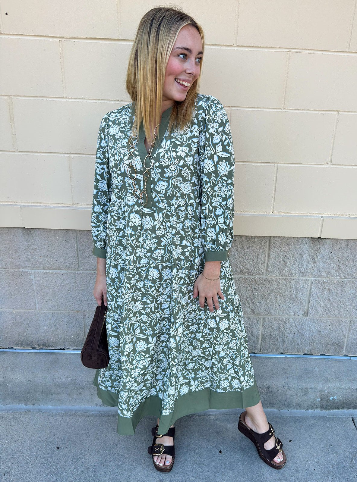 [Mary Square] Cameron Dress in Painted Trillium Olive - The Pink Pineapple 850