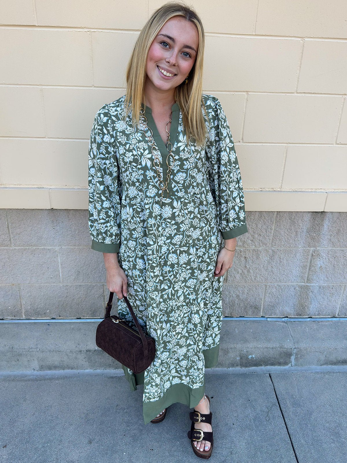 [Mary Square] Cameron Dress in Painted Trillium Olive - The Pink Pineapple 850