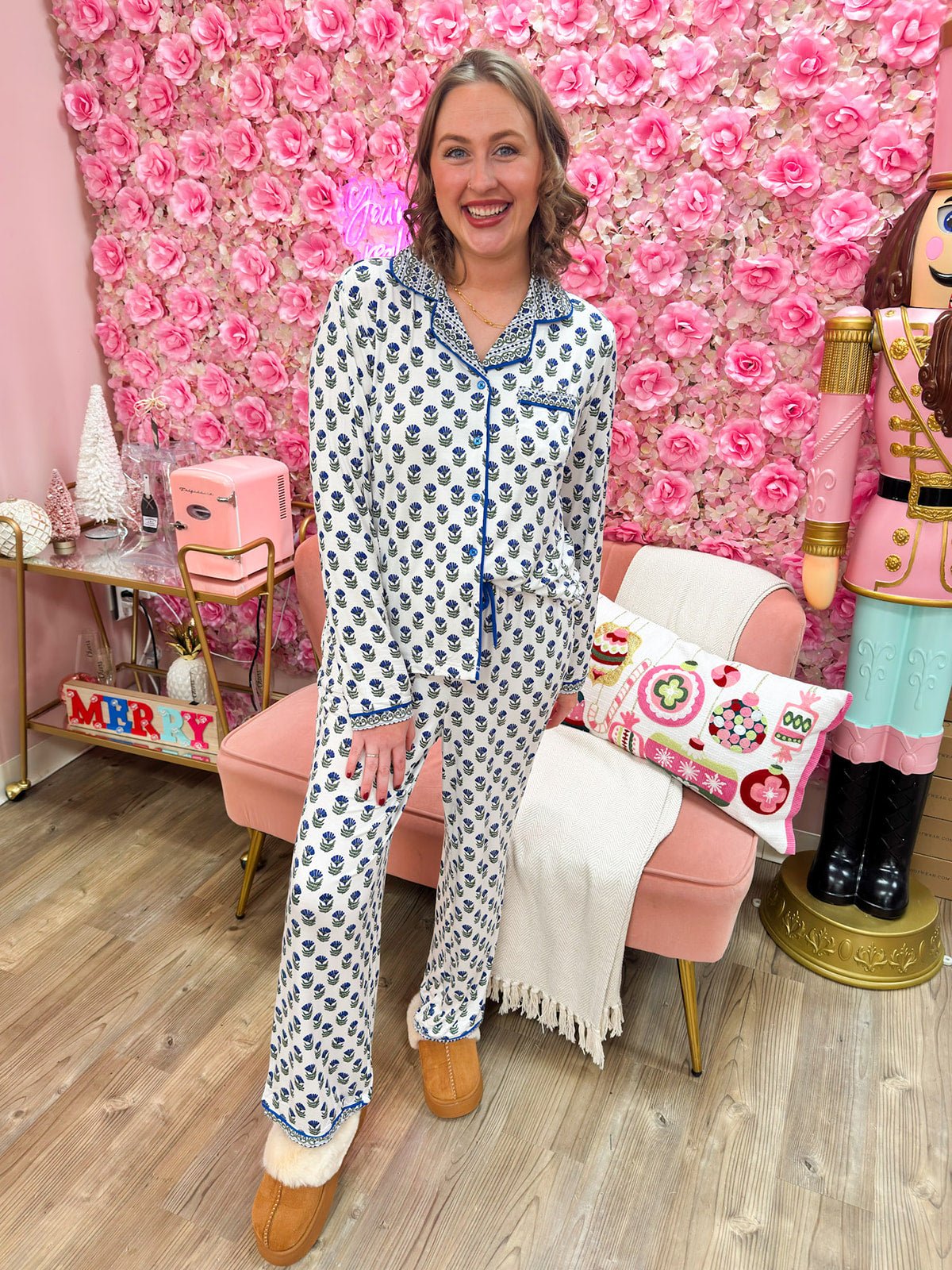 Mary Square Charlotte Floral Foulard Pajama Set in Navy - The Pink Pineapple 850