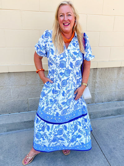 [Mary Square] Eloise Porcelain Blue Midi Dress - The Pink Pineapple 850