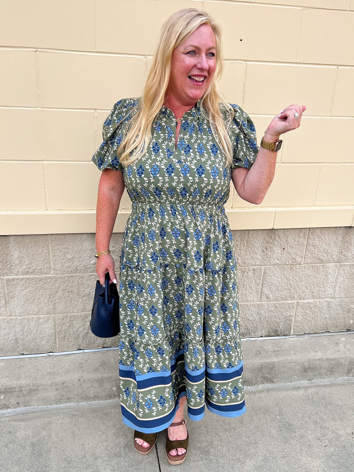 [Mary Square] Lainey Midi Dress | Orchid Damask Olive - The Pink Pineapple 850