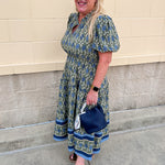 [Mary Square] Lainey Midi Dress | Orchid Damask Olive - The Pink Pineapple 850