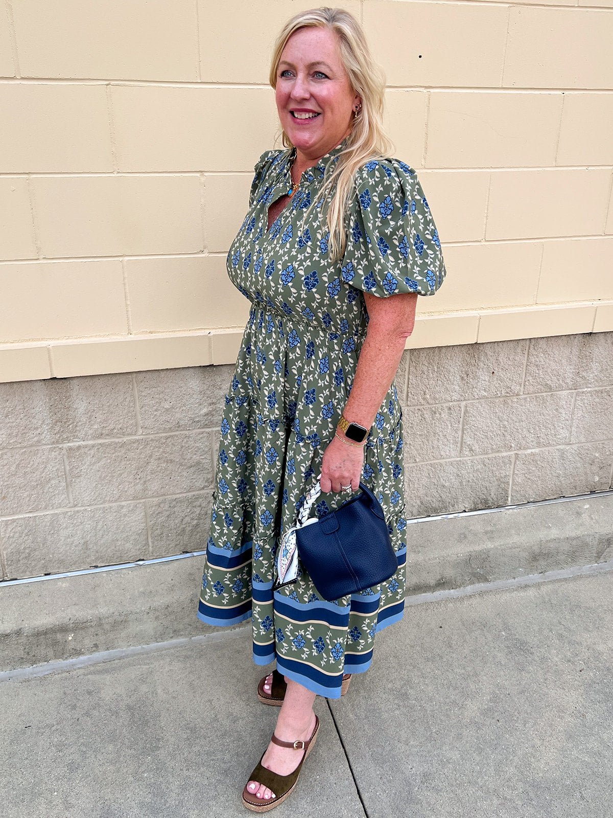 [Mary Square] Lainey Midi Dress | Orchid Damask Olive - The Pink Pineapple 850
