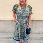 [Mary Square] Lainey Midi Dress | Orchid Damask Olive - The Pink Pineapple 850