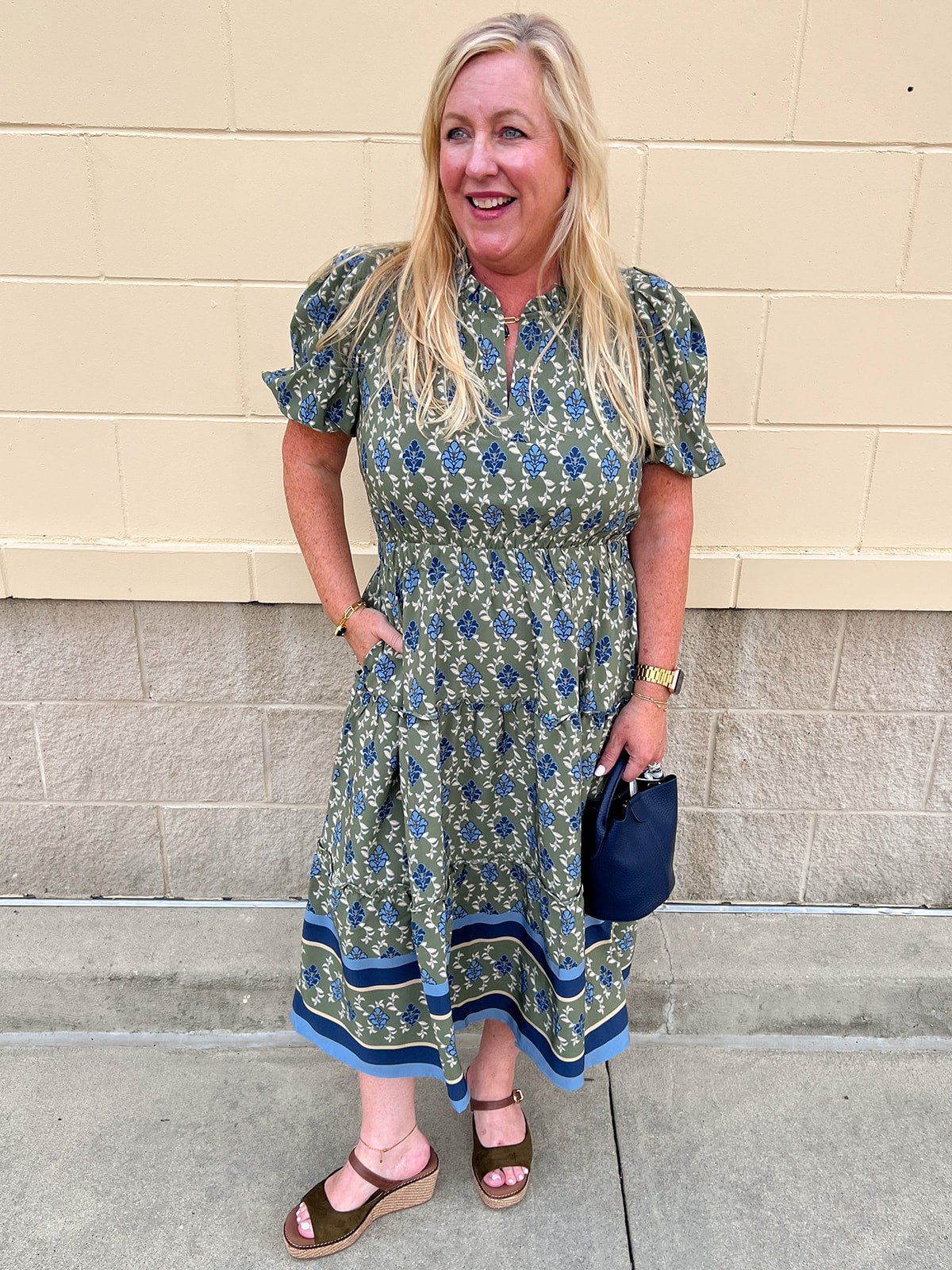 [Mary Square] Lainey Midi Dress | Orchid Damask Olive - The Pink Pineapple 850