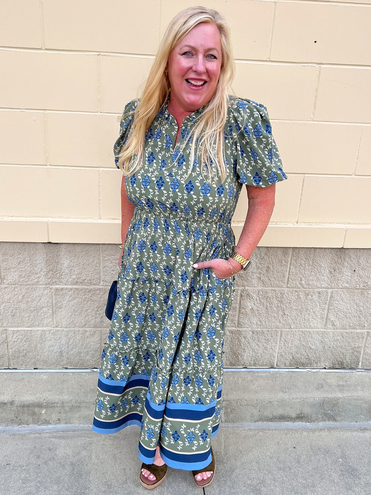 [Mary Square] Lainey Midi Dress | Orchid Damask Olive - The Pink Pineapple 850