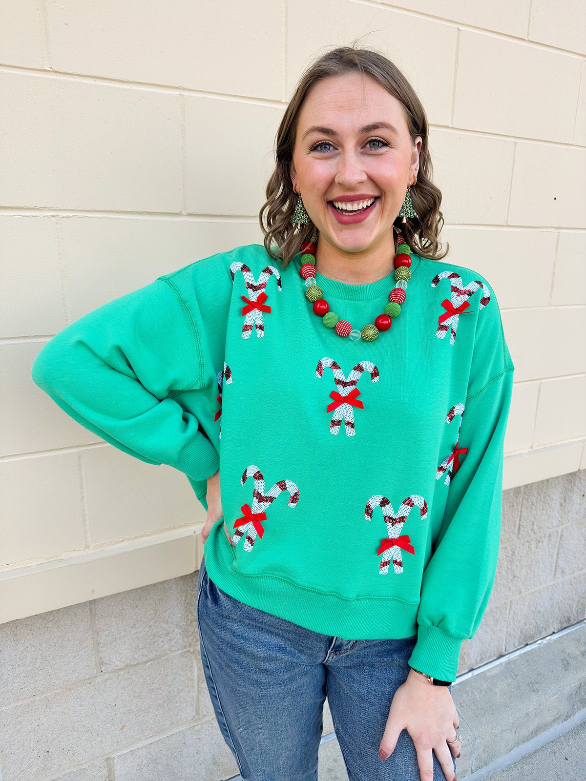 [Mary Square] Millie Candy Canes Sweatshirt - The Pink Pineapple 850