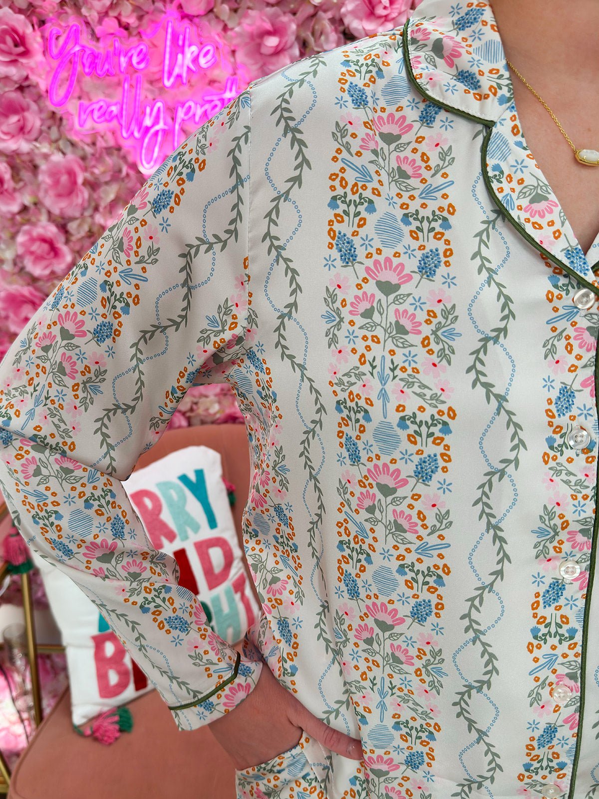 Mary Square Satin Charlotte Ivy Lane Pajama Set - The Pink Pineapple 850