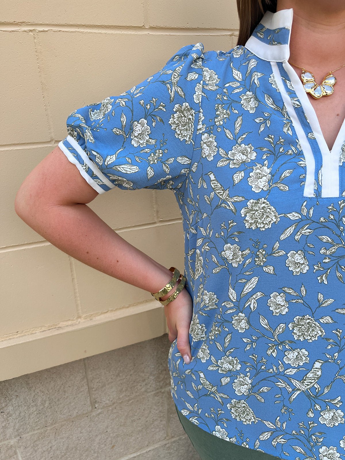 [Mary Square] Tricia Short Sleeve Blouse | Song Bird Blue - The Pink Pineapple 850