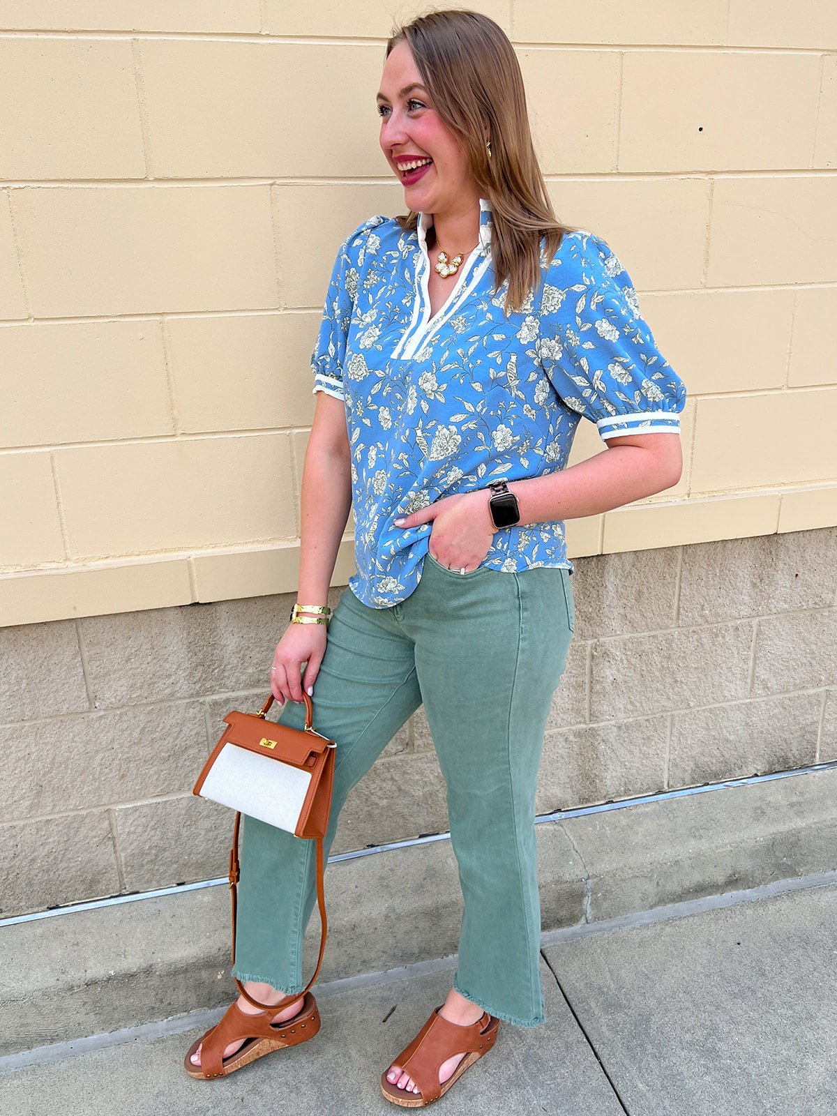 [Mary Square] Tricia Short Sleeve Blouse | Song Bird Blue - The Pink Pineapple 850