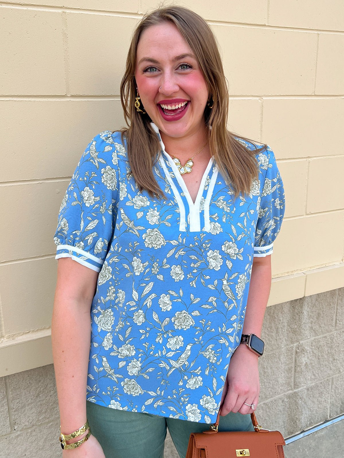 [Mary Square] Tricia Short Sleeve Blouse | Song Bird Blue - The Pink Pineapple 850