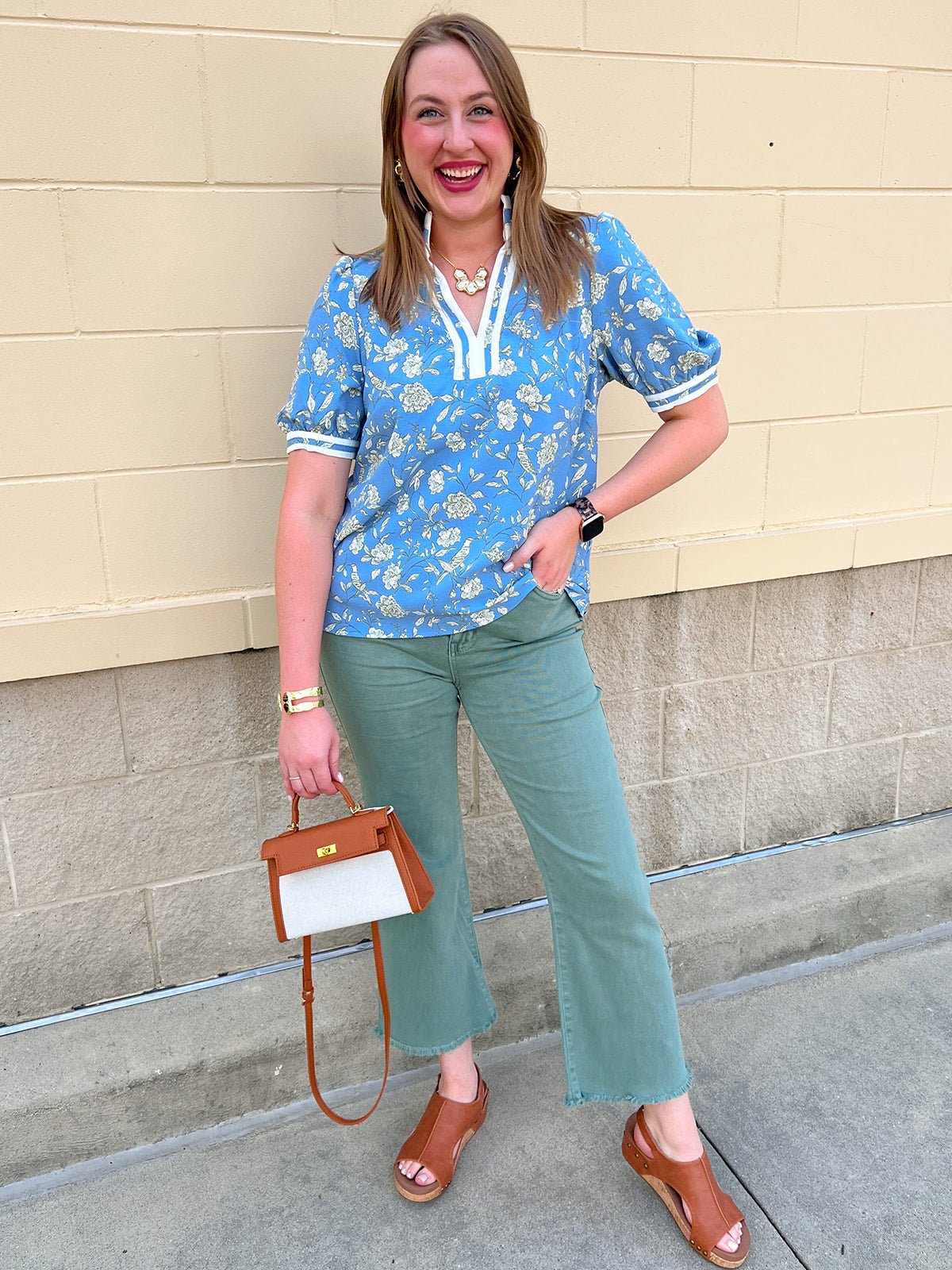 [Mary Square] Tricia Short Sleeve Blouse | Song Bird Blue - The Pink Pineapple 850