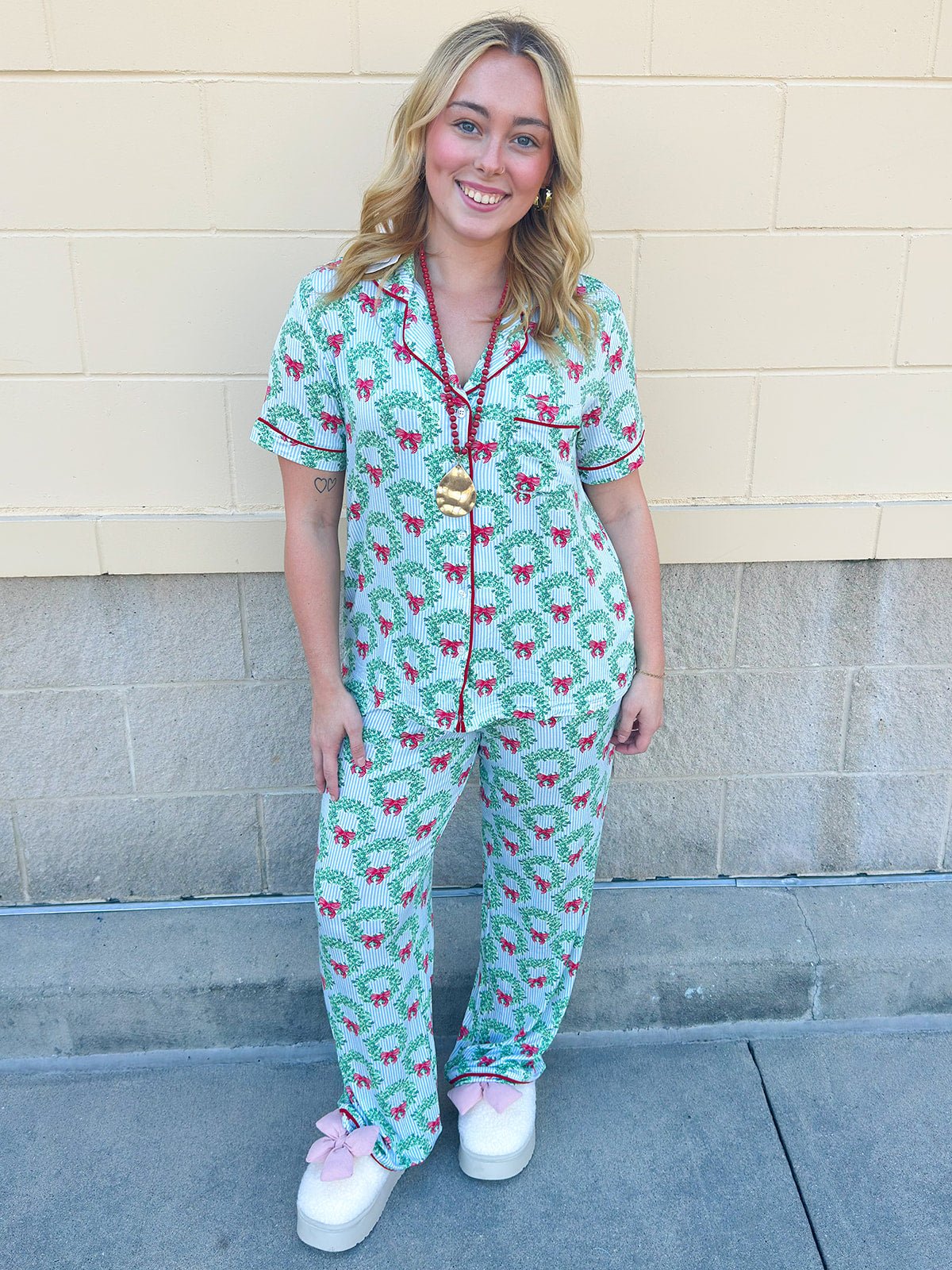 [Mary Square] Wreath and Ribbon Pajama Set - The Pink Pineapple 850