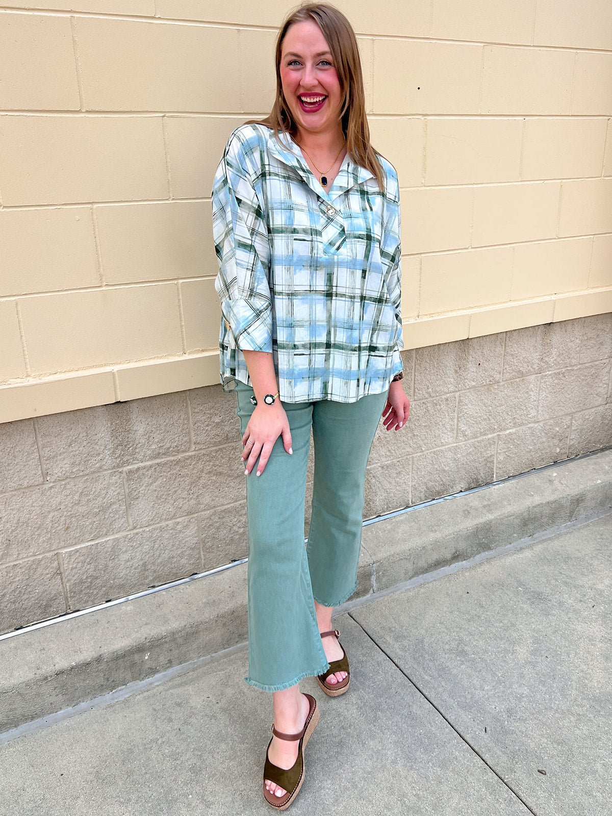 Meadow Plaid Button-Up Blouse - The Pink Pineapple 850