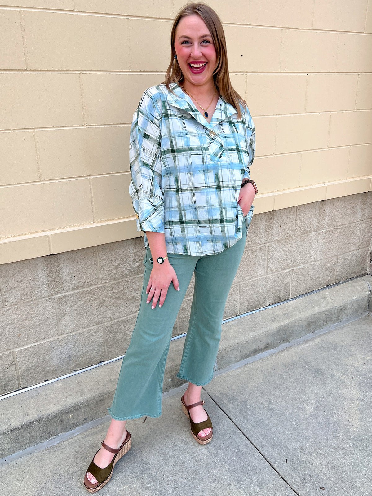 Meadow Plaid Button-Up Blouse - The Pink Pineapple 850