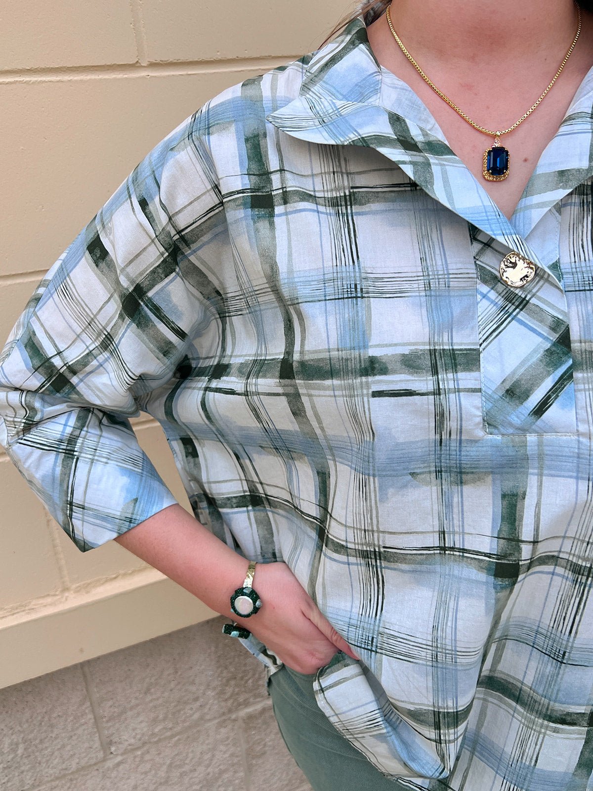 Meadow Plaid Button-Up Blouse - The Pink Pineapple 850