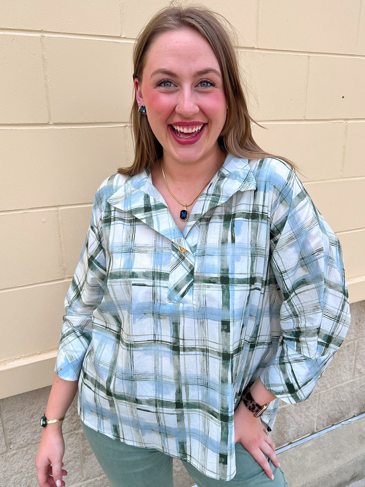 Meadow Plaid Button-Up Blouse - The Pink Pineapple 850