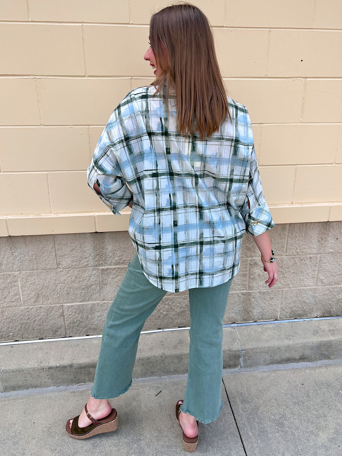 Meadow Plaid Button-Up Blouse - The Pink Pineapple 850