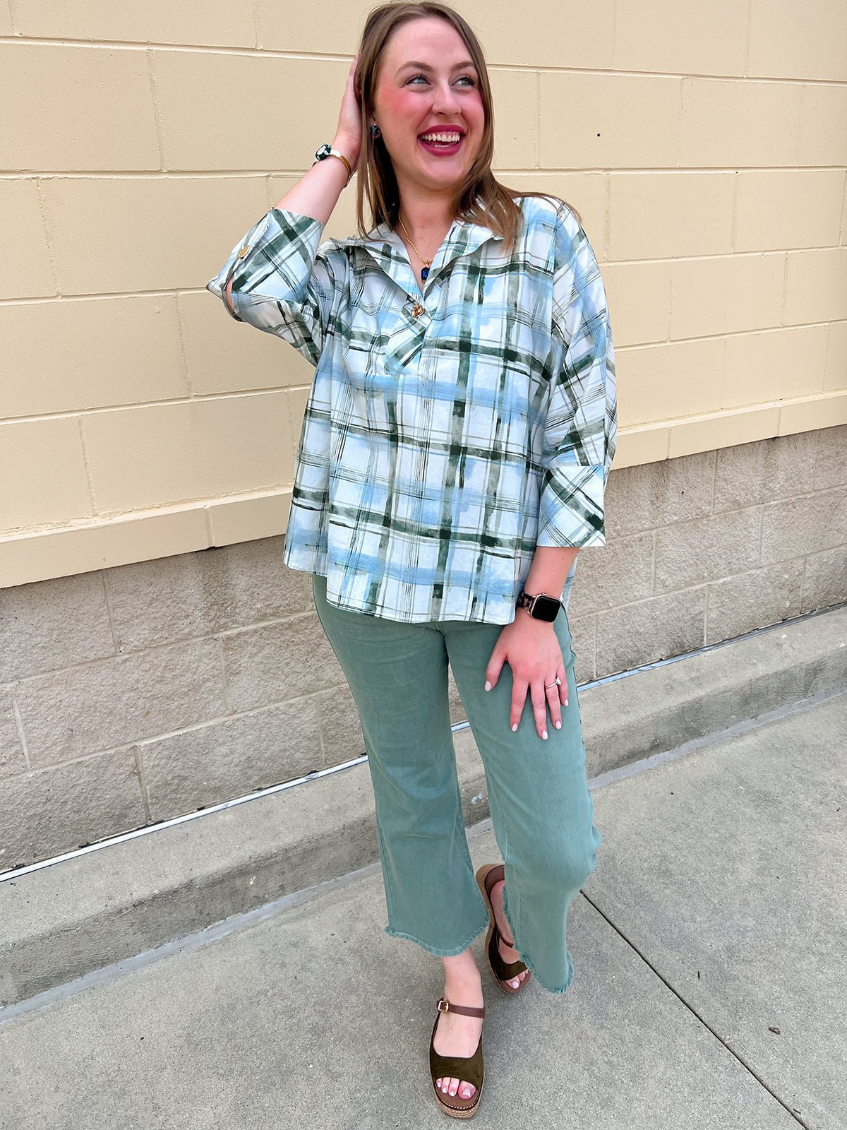 Meadow Plaid Button-Up Blouse - The Pink Pineapple 850