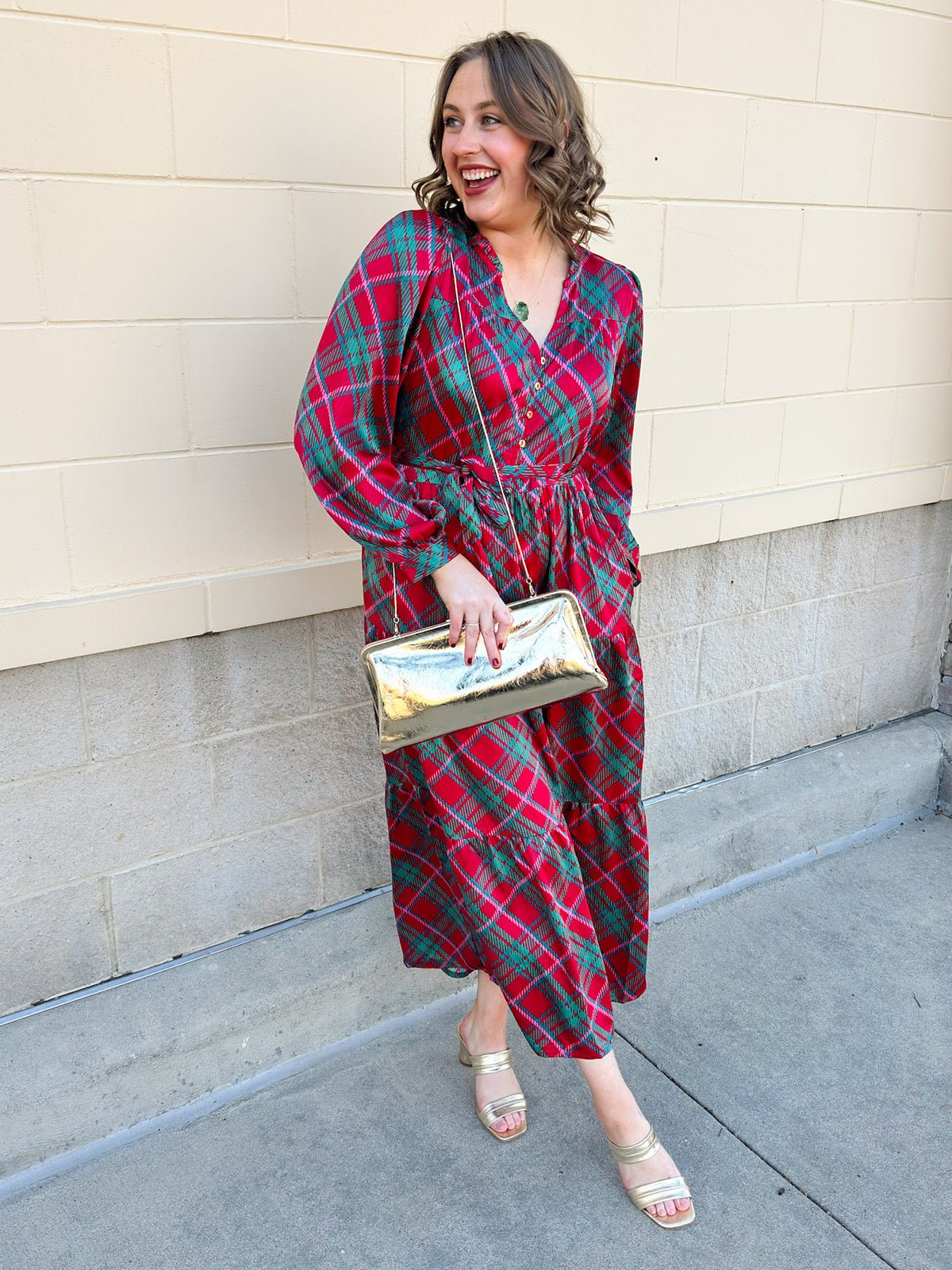 Merritt Plaid Tiered Midi Dress - The Pink Pineapple 850