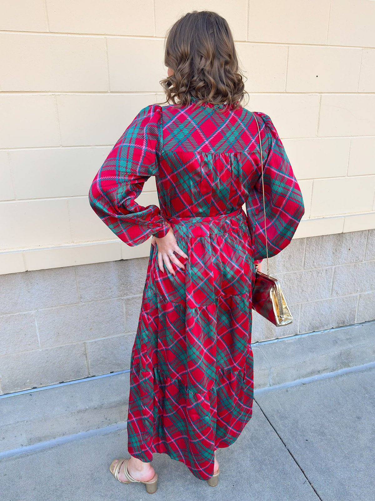 Merritt Plaid Tiered Midi Dress - The Pink Pineapple 850