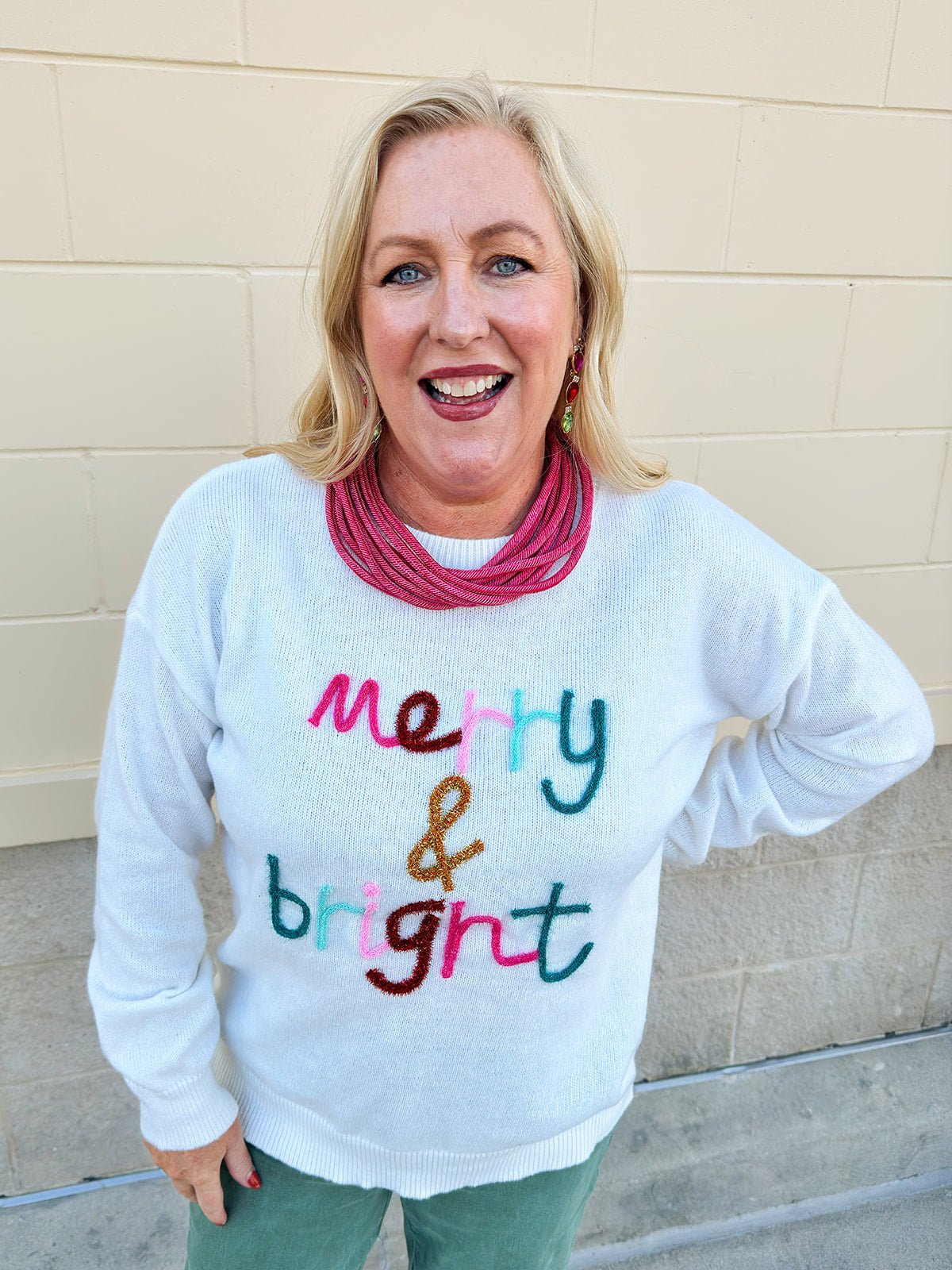 Merry & Bright Tinsel Holiday Sweater - The Pink Pineapple 850