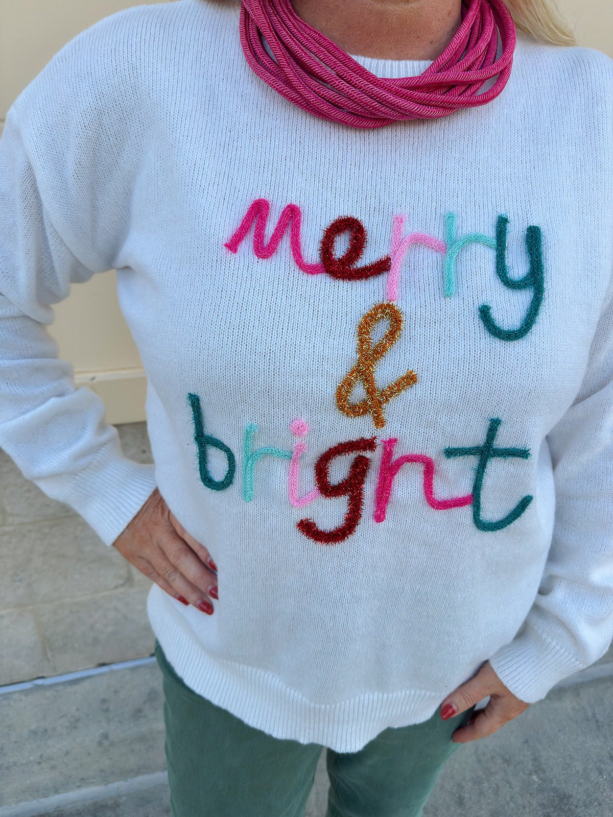 Merry & Bright Tinsel Holiday Sweater - The Pink Pineapple 850