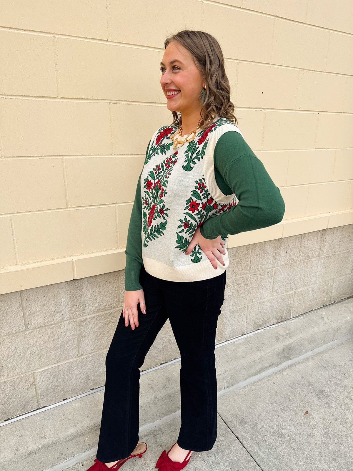 Merry Meadow Floral Knit Vest in Cream - The Pink Pineapple 850