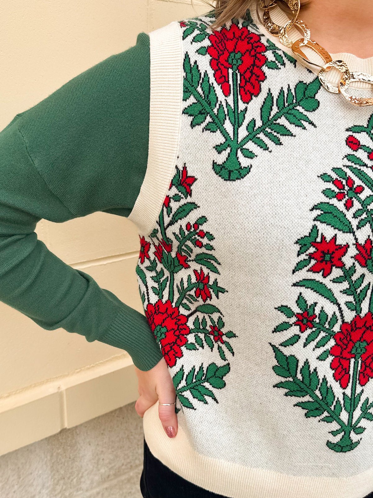 Merry Meadow Floral Knit Vest in Cream - The Pink Pineapple 850