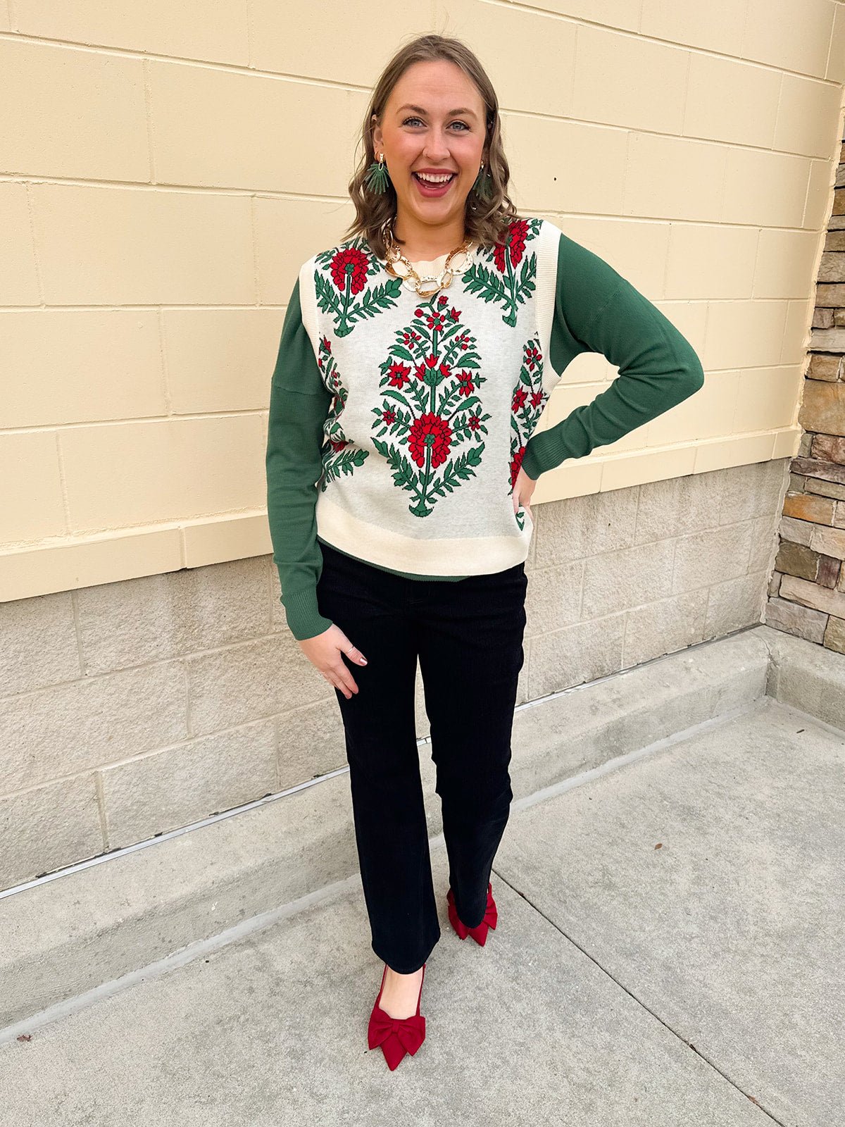 Merry Meadow Floral Knit Vest in Cream - The Pink Pineapple 850