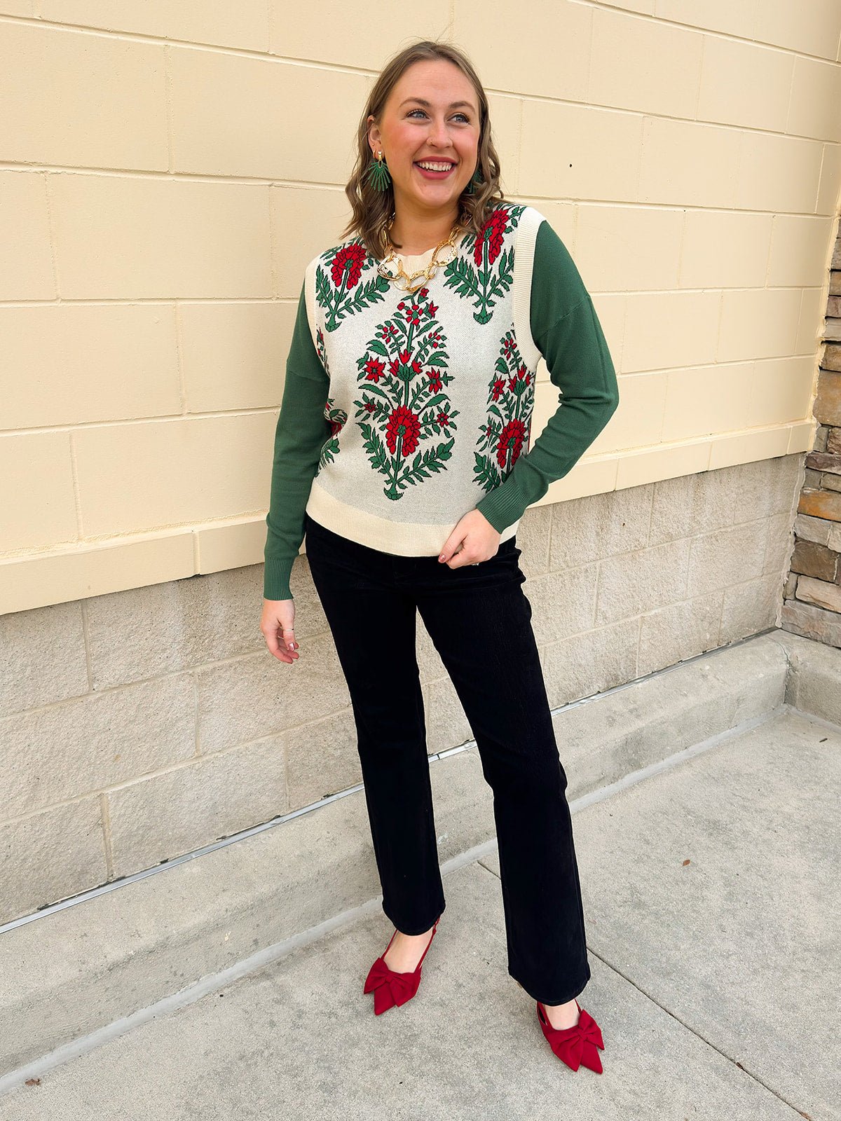 Merry Meadow Floral Knit Vest in Cream - The Pink Pineapple 850