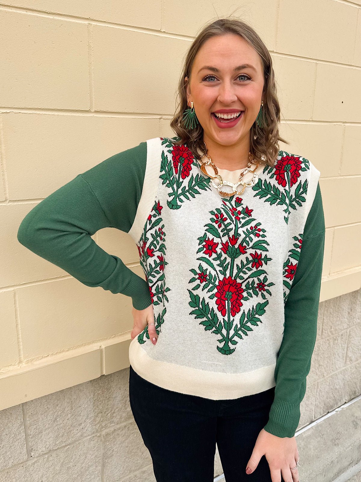 Merry Meadow Floral Knit Vest in Cream - The Pink Pineapple 850