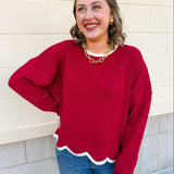 Merry Trim Scalloped Hem Sweater - The Pink Pineapple 850