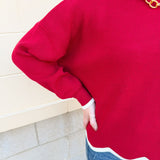 Merry Trim Scalloped Hem Sweater - The Pink Pineapple 850