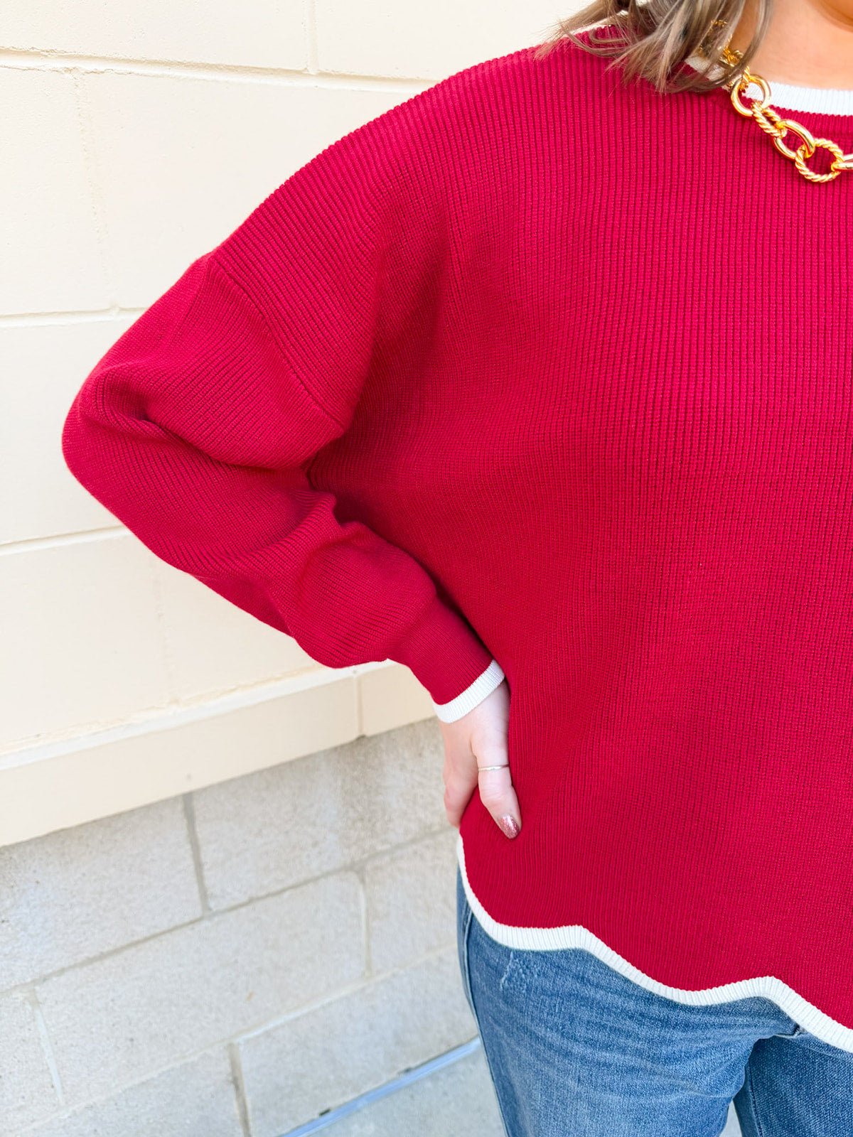 Merry Trim Scalloped Hem Sweater - The Pink Pineapple 850