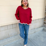 Merry Trim Scalloped Hem Sweater - The Pink Pineapple 850