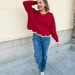 Merry Trim Scalloped Hem Sweater - The Pink Pineapple 850