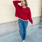 Merry Trim Scalloped Hem Sweater - The Pink Pineapple 850