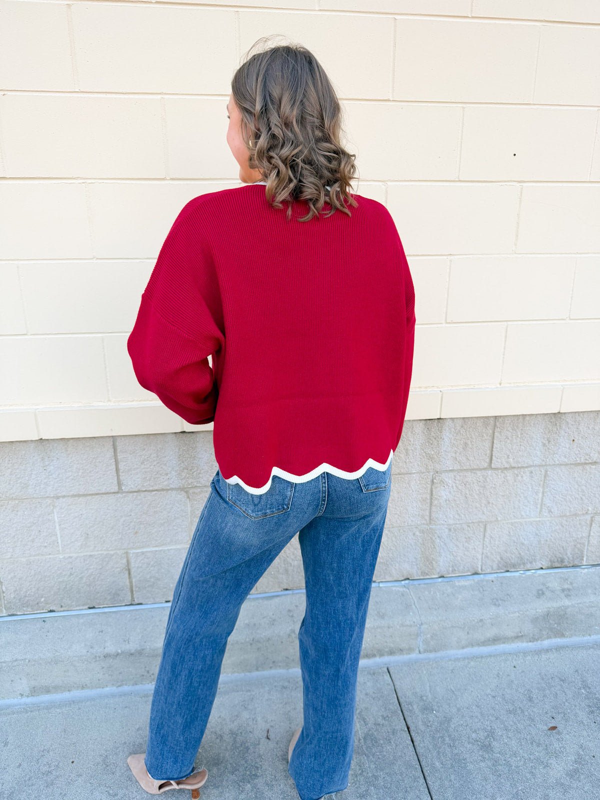 Merry Trim Scalloped Hem Sweater - The Pink Pineapple 850