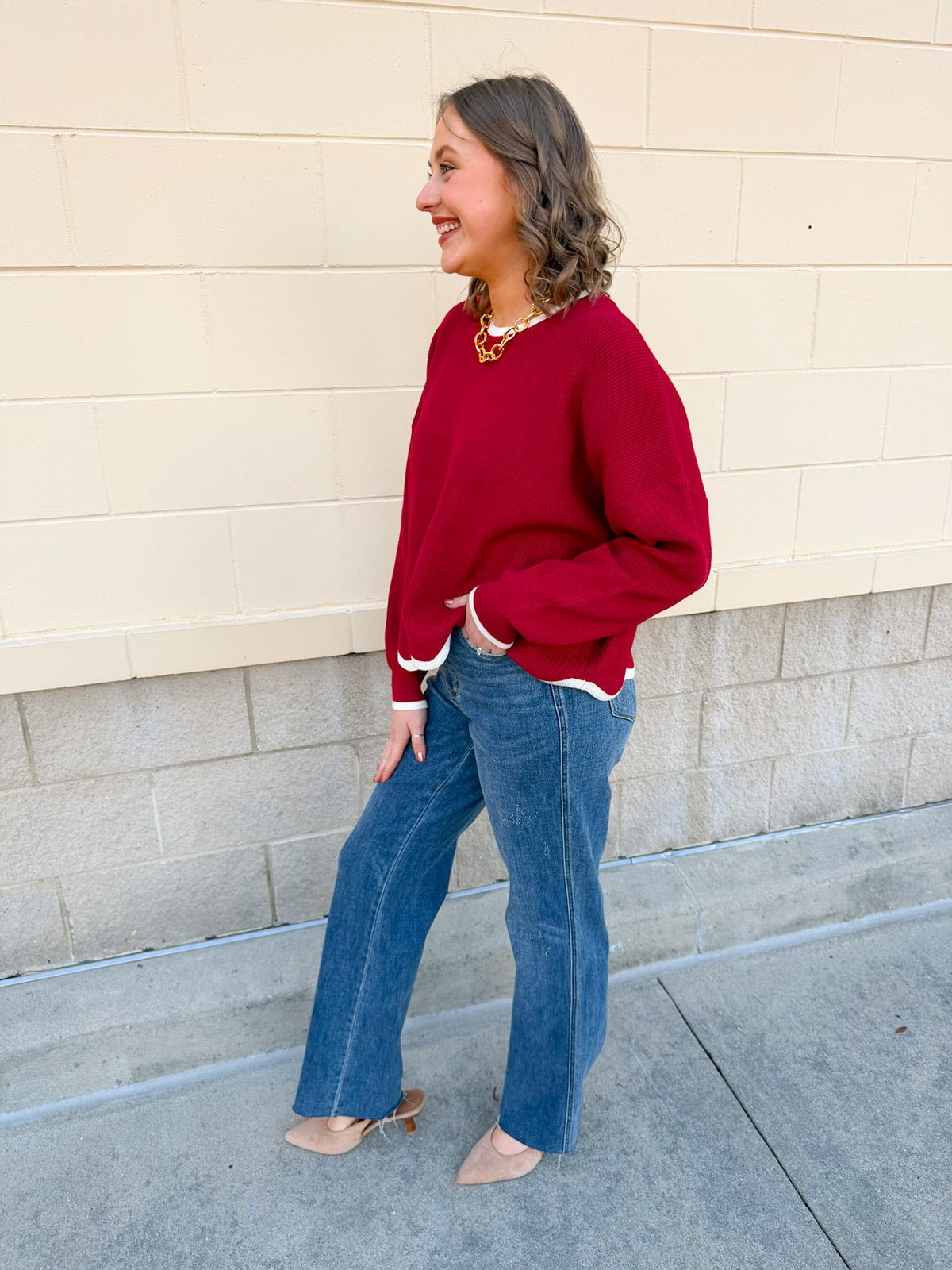 Merry Trim Scalloped Hem Sweater - The Pink Pineapple 850