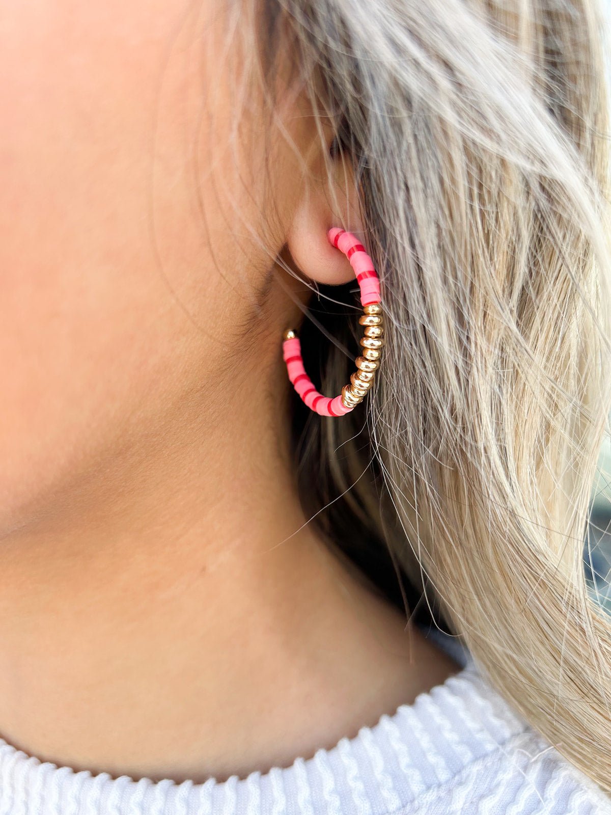 Metal Ball Heishi Beaded Hoop Earrings - The Pink Pineapple 850